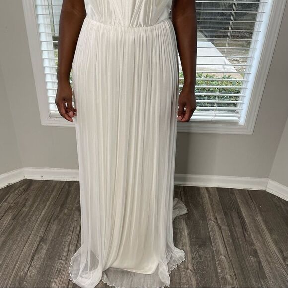 Anna Campbell Boned Strapless bodice silk chiffon corset Wedding Dress w train - Picture 4 of 14